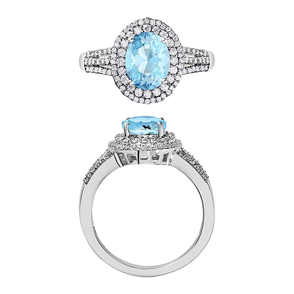 Luxoro Premium Mangoro Aquamarine And G-H I1 Diamond 2.30 Ctw Ring In 14K White Gold (Del. In 10-12 Days)