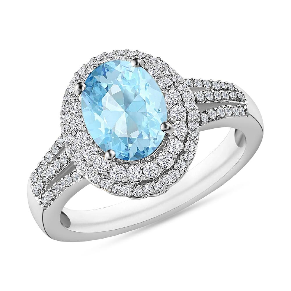 Luxoro Premium Mangoro Aquamarine and G-H I1 Diamond 2.30 ctw Ring in 14K White Gold (Del. in 10-12 Days)