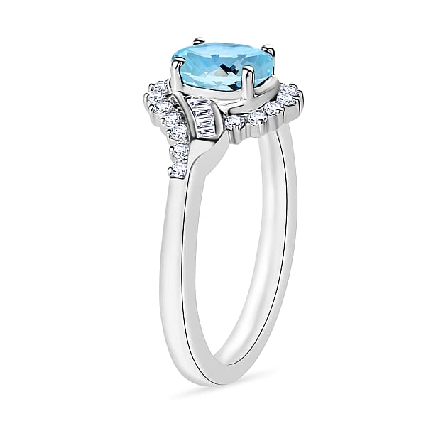 Luxoro Premium Mangoro Aquamarine And G-H I1 Diamond 1.06 Ctw Ring In 14K White Gold (Del. In 10-12 Days)