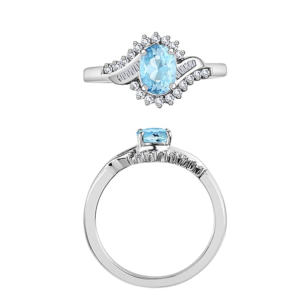 Luxoro Premium Mangoro Aquamarine And G-H I1 Diamond 1.06 Ctw Ring In 14K White Gold (Del. In 10-12 Days)