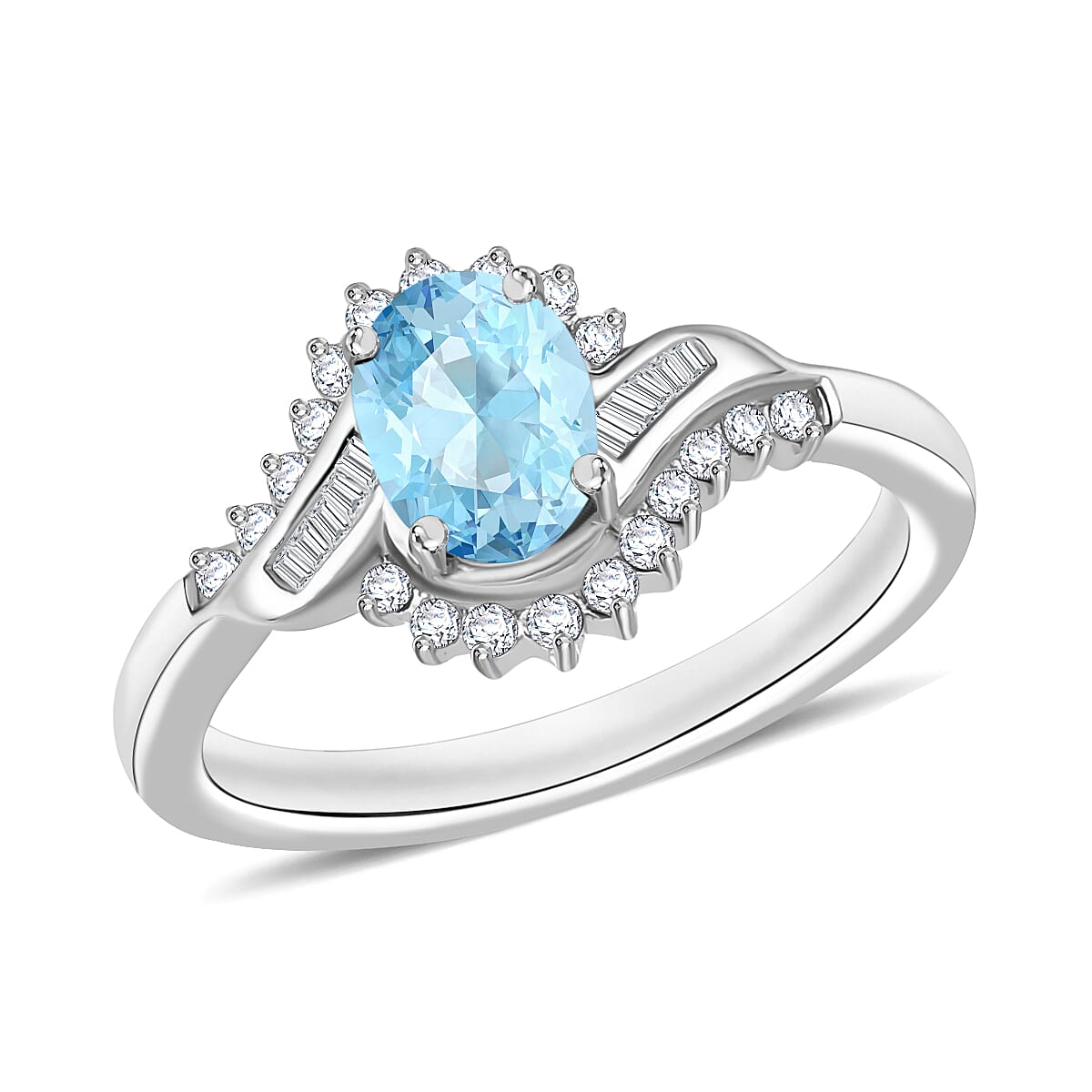 Luxoro Premium Mangoro Aquamarine and G-H I1 Diamond 1.06 ctw Ring in 14K White Gold (Del. in 10-12 Days)