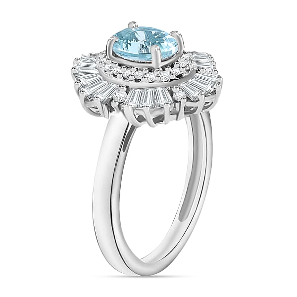 Luxoro Premium Mangoro Aquamarine And G-H I1 Diamond 1.60 Ctw Ring In 14K White Gold (Del. In 10-12 Days)