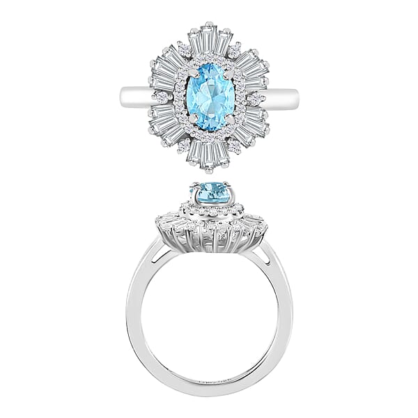 Luxoro Premium Mangoro Aquamarine And G-H I1 Diamond 1.60 Ctw Ring In 14K White Gold (Del. In 10-12 Days)