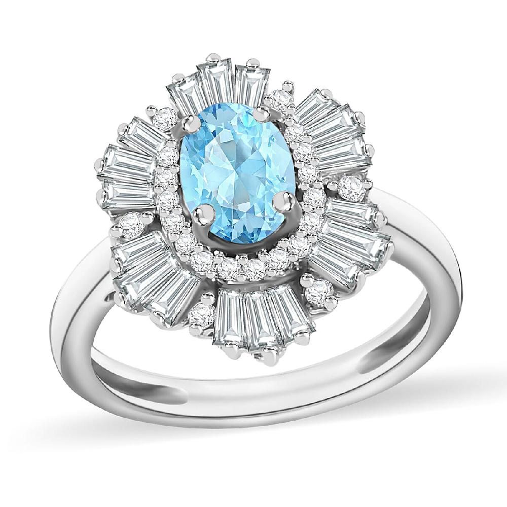 Luxoro Premium Mangoro Aquamarine and G-H I1 Diamond 1.60 ctw Ring in 14K White Gold (Del. in 10-12 Days)