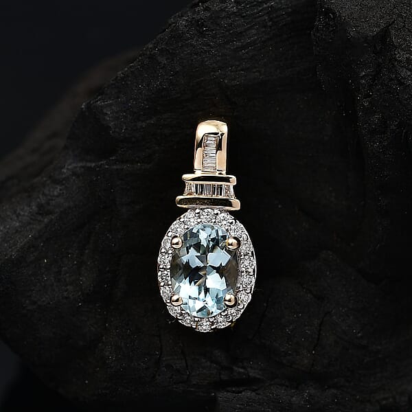 Luxoro Premium Mangoro Aquamarine And G-H I1 Diamond 1.00 Ctw Pendant Without Chain In 14K Yellow Gold