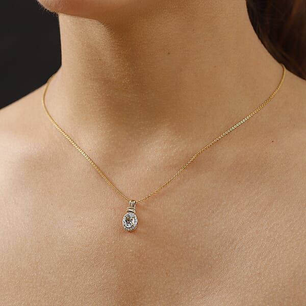 Luxoro Premium Mangoro Aquamarine And G-H I1 Diamond 1.00 Ctw Pendant Without Chain In 14K Yellow Gold