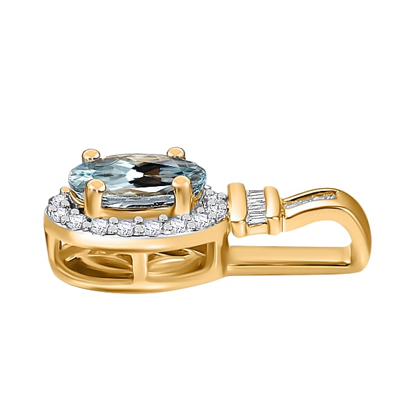 Luxoro Premium Mangoro Aquamarine And G-H I1 Diamond 1.00 Ctw Pendant Without Chain In 14K Yellow Gold