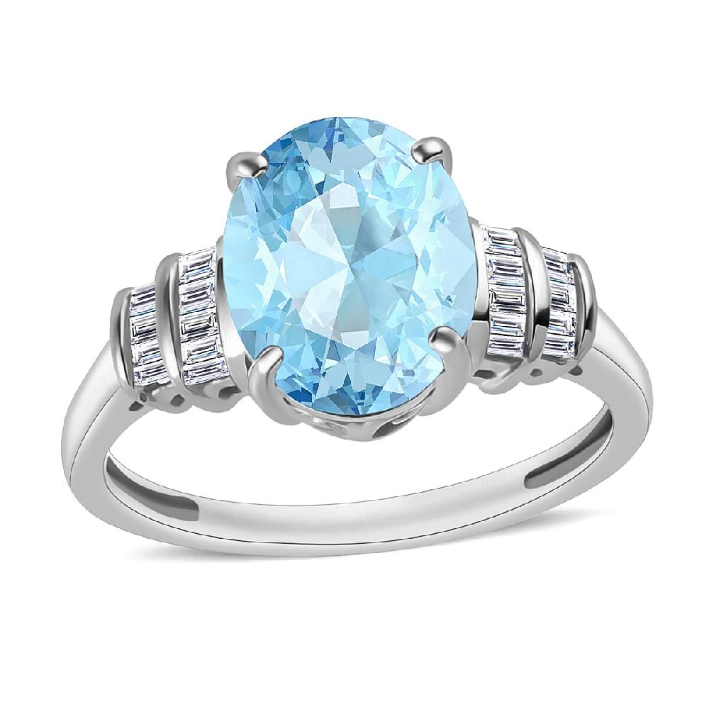 Luxoro Premium Mangoro Aquamarine and G-H I1 Diamond 2.50 ctw Ring in 14K White Gold (Del. in 10-12 Days)