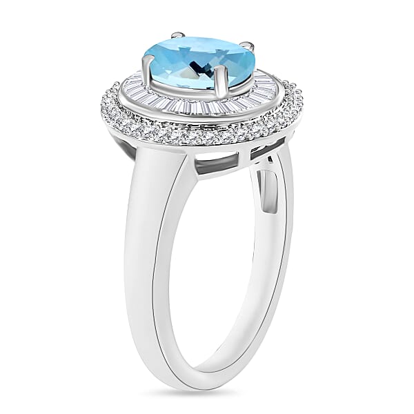 Luxoro Premium Mangoro Aquamarine And G-H I2 Diamond 1.70 Ctw Ring In 10K White Gold 1 (Del. In 10-12 Days)