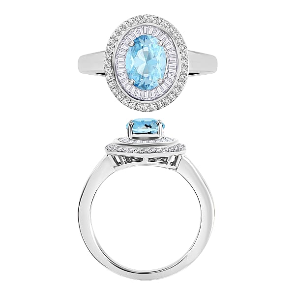 Luxoro Premium Mangoro Aquamarine And G-H I2 Diamond 1.70 Ctw Ring In 10K White Gold 1 (Del. In 10-12 Days)