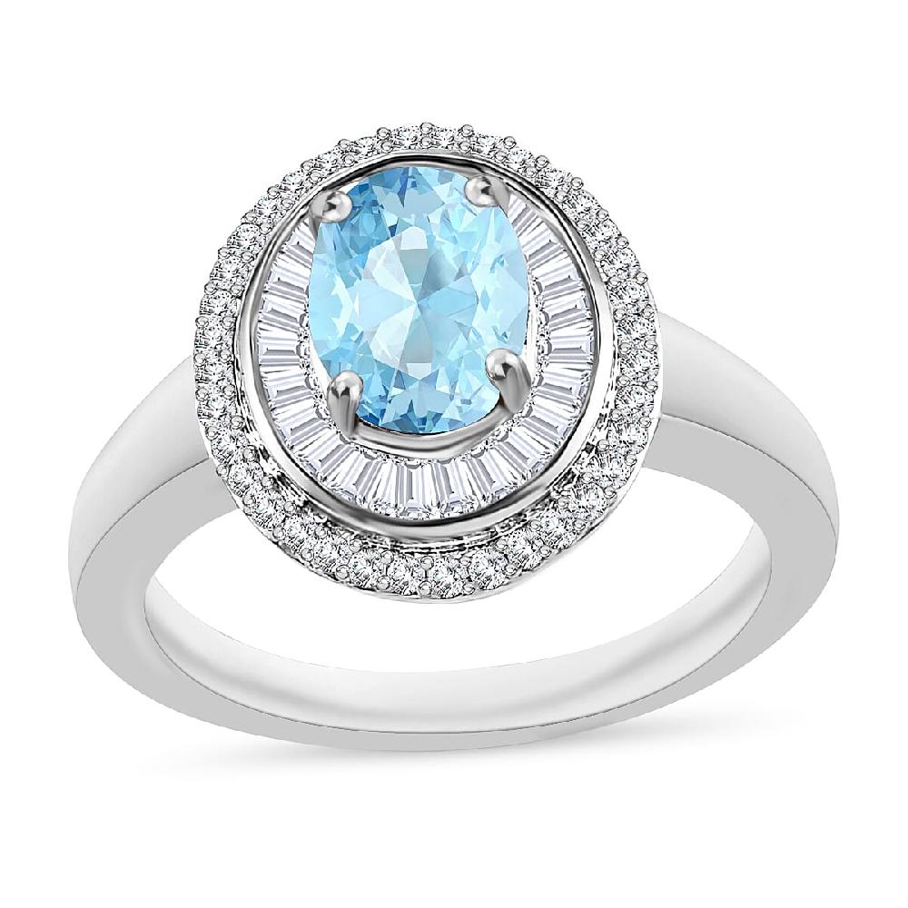 Luxoro Premium Mangoro Aquamarine and G-H I2 Diamond 1.70 ctw Ring in 10K White Gold 1 (Del. in 10-12 Days)