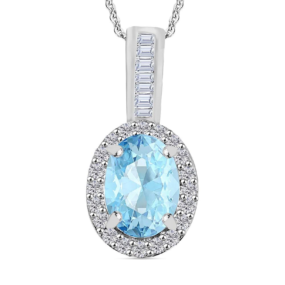 Luxoro Premium Mangoro Aquamarine and G-H I2 White Diamond 1.60 ctw Pendant Necklace 20 Inches in 14K White Gold (Del. in 10-12 Days)