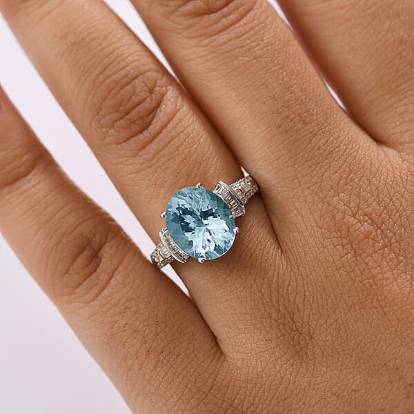 Luxoro Premium Mangoro Aquamarine And I2 Diamond 4.27 Ctw Ocean Whisper Ring In 10K White Gold