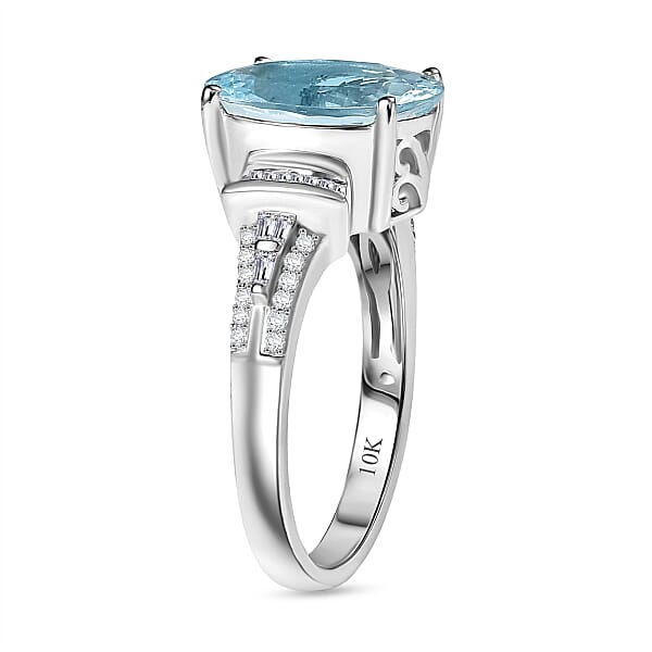 Luxoro Premium Mangoro Aquamarine And I2 Diamond 4.27 Ctw Ocean Whisper Ring In 10K White Gold
