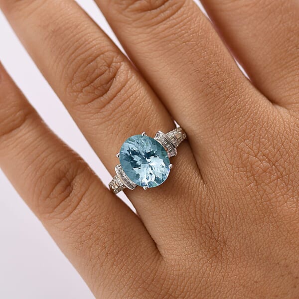 Luxoro Premium Mangoro Aquamarine And I2 Diamond 4.27 Ctw Ocean Whisper Ring In 10K White Gold