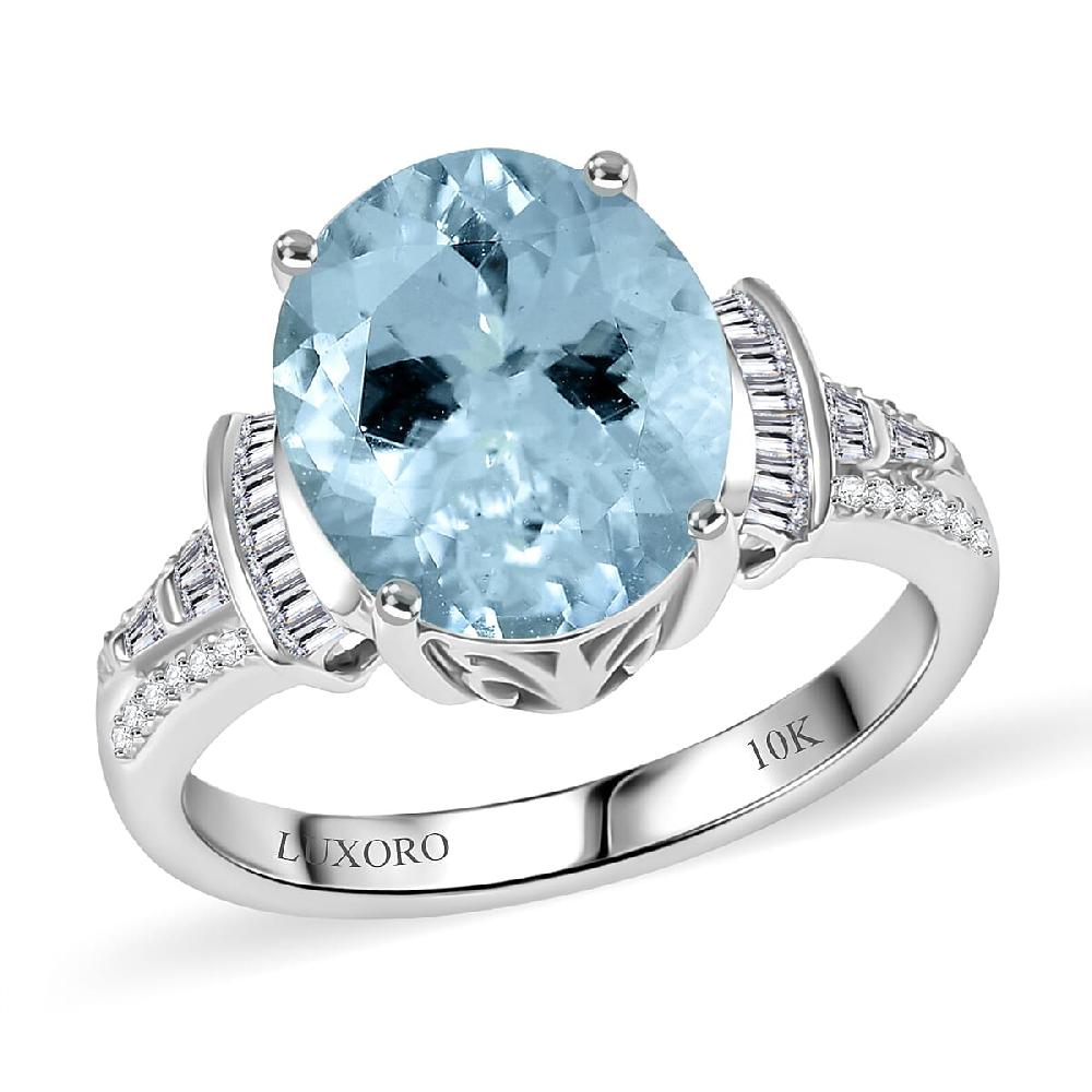 Luxoro Premium Mangoro Aquamarine and I2 Diamond 4.27 ctw Ocean Whisper Ring in 10K White Gold