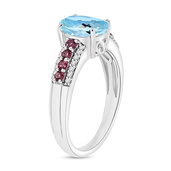 Luxoro Premium Mangoro Aquamarine Ouro Fino Rubellite And G-H I2 Diamond 2.11 Ctw Ring In 10K White Gold (Del. In 10-12 Days)