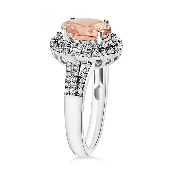 Luxoro Premium Marropino Morganite And G-H I1 Diamond 3.00 Ctw Ring In 14K White Gold (Del. In 10-12 Days)