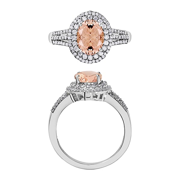 Luxoro Premium Marropino Morganite And G-H I1 Diamond 3.00 Ctw Ring In 14K White Gold (Del. In 10-12 Days)