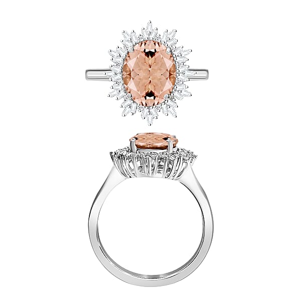 Luxoro Premium Marropino Morganite And G-H I1 Diamond 2.95 Ctw Ring In 14K White Gold 4.30 Grams (Del. In 10-12 Days)