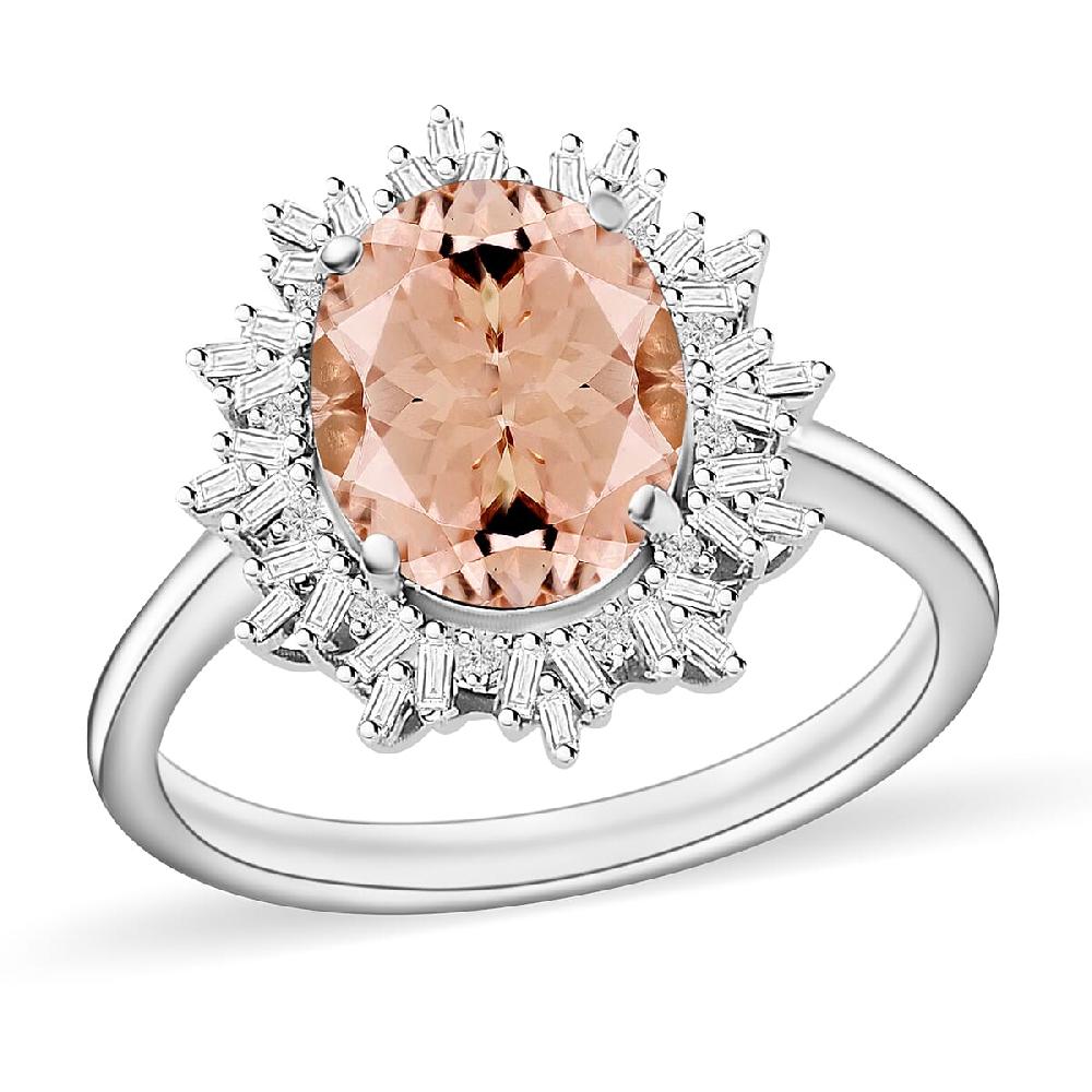 Luxoro Premium Marropino Morganite and G-H I1 Diamond 2.95 ctw Ring in 14K White Gold 4.30 Grams (Del. in 10-12 Days)