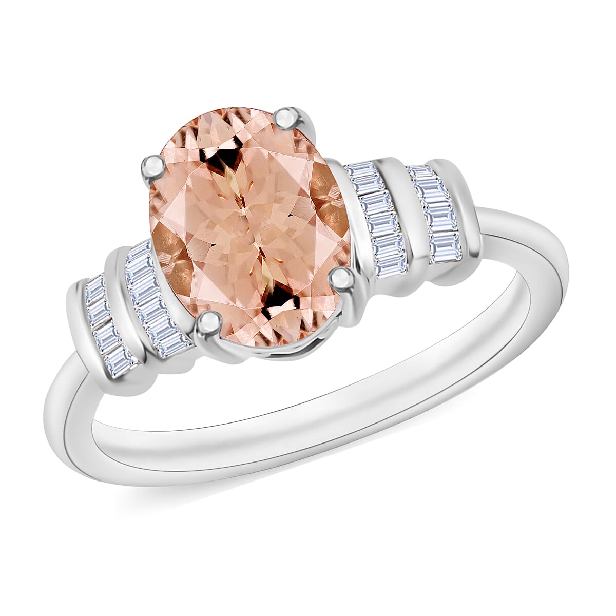 Luxoro Premium Marropino Morganite and G-H I1 Diamond 2.50 ctw Statement Ring in 14K White Gold (Del. in 10-12 Days)