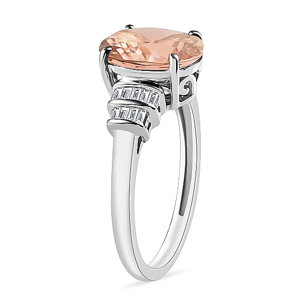 Luxoro Premium Marropino Morganite And G-H I1 Diamond 2.50 Ctw Statement Ring In 14K White Gold (Del. In 10-12 Days)
