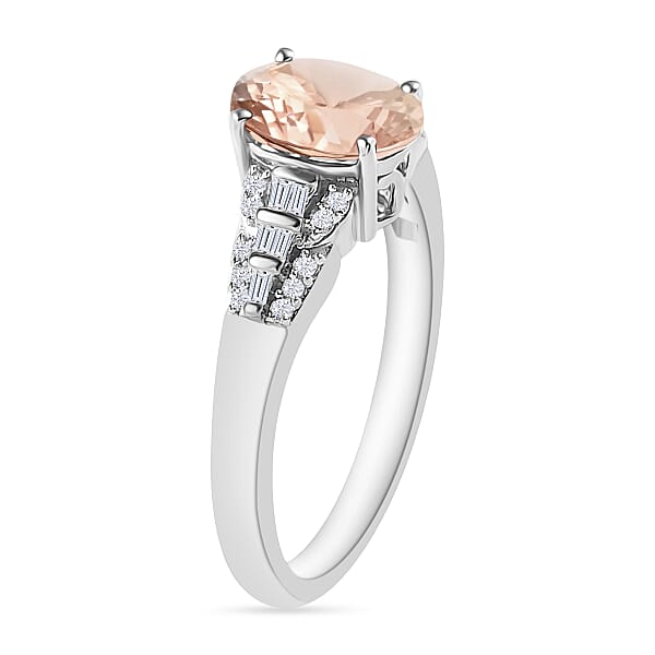 Luxoro Premium Marropino Morganite And G-H I2 Diamond 1.50 Ctw Ring In 14K White Gold (Del. In 10-12 Days)