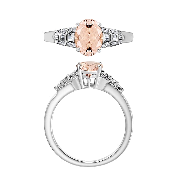 Luxoro Premium Marropino Morganite And G-H I2 Diamond 1.50 Ctw Ring In 14K White Gold (Del. In 10-12 Days)