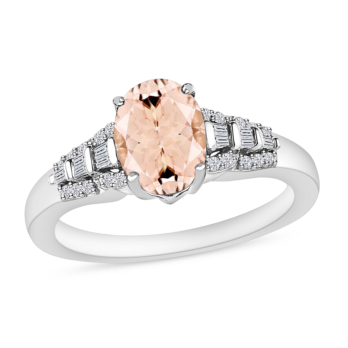 Luxoro Premium Marropino Morganite and G-H I2 Diamond 1.50 ctw Ring in 14K White Gold (Del. in 10-12 Days)