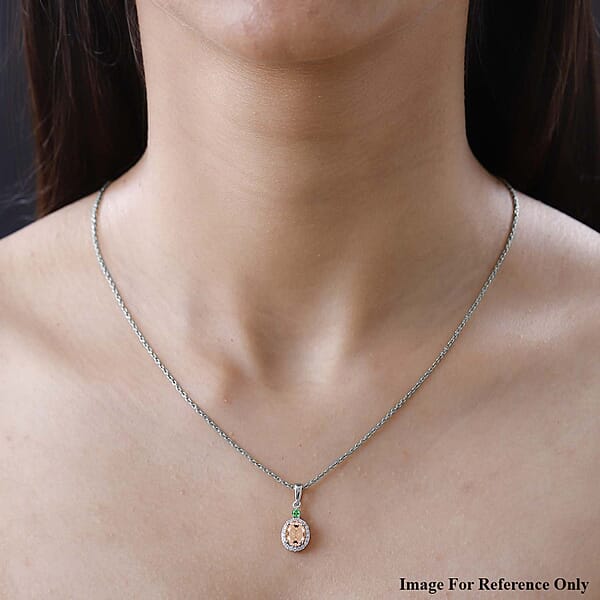 Luxoro Premium Marropino Morganite Boyaca Colombian Emerald And G-H I1 Diamond 1.55 Ctw Pendant Necklace 20 Inches In 14K White Gold (Del. In 10-12 Days)