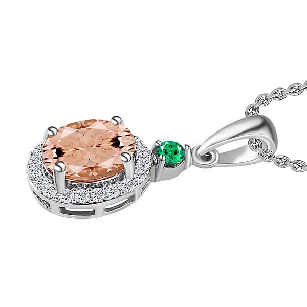 Luxoro Premium Marropino Morganite Boyaca Colombian Emerald And G-H I1 Diamond 1.55 Ctw Pendant Necklace 20 Inches In 14K White Gold (Del. In 10-12 Days)
