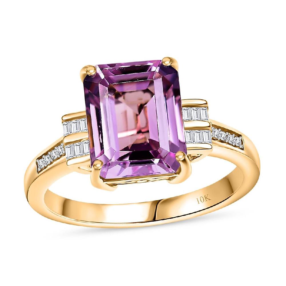 Luxoro Premium Martha Rocha Kunzite and Diamond I2 6.10 ctw Ring in 10K Yellow Gold