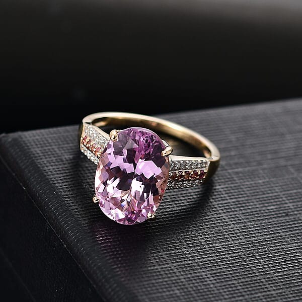 Luxoro Premium Martha Rocha Kunzite Madagascar Pink Sapphire And Diamond I2 7.80 Ctw Ring In 10K Yellow Gold