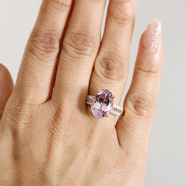 Luxoro Premium Martha Rocha Kunzite Madagascar Pink Sapphire And Diamond I2 7.80 Ctw Ring In 10K Yellow Gold