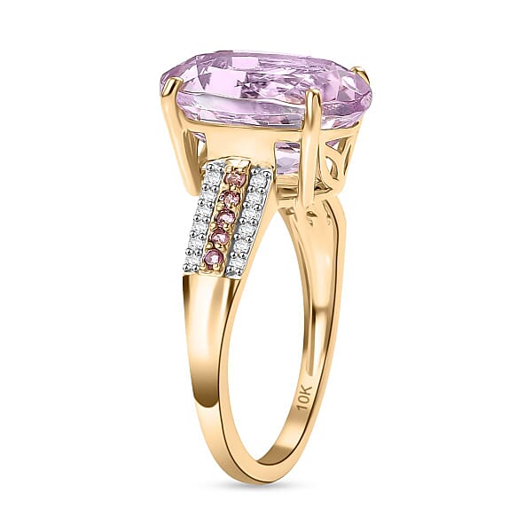 Luxoro Premium Martha Rocha Kunzite Madagascar Pink Sapphire And Diamond I2 7.80 Ctw Ring In 10K Yellow Gold