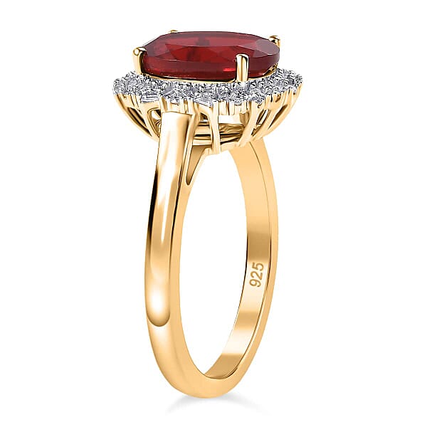 Luxoro Premium Mexican Cherry Fire Opal And G-H I2 Diamond 2.65 Ctw Radiant Sunlight Ring In 10K Yellow Gold