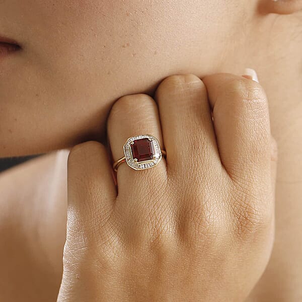 Luxoro Premium Mexican Cherry Fire Opal And G-H I3 Diamond 1.90 Ctw Ring In 10K Yellow Gold