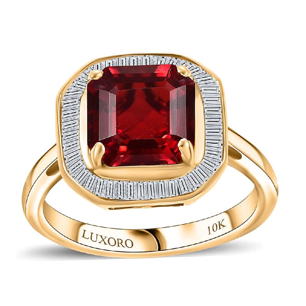 Luxoro Premium Mexican Cherry Fire Opal and G-H I3 Diamond 1.90 ctw Ring in 10K Yellow Gold