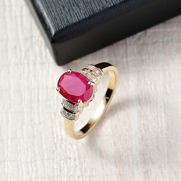 Luxoro Premium Montepuez Ruby And I2 Diamond 2.80 Ctw Dynasty Deco Ring In 10K Yellow Gold