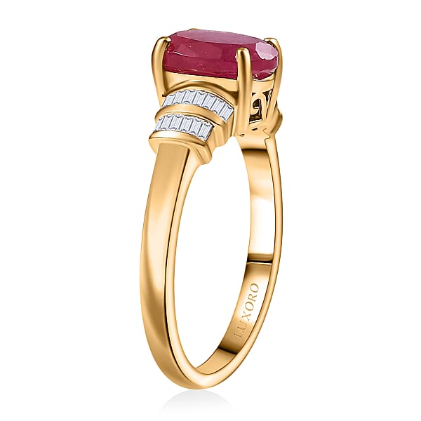 Luxoro Premium Montepuez Ruby And I2 Diamond 2.80 Ctw Dynasty Deco Ring In 10K Yellow Gold