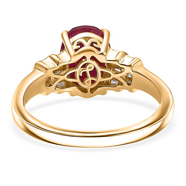 Luxoro Premium Montepuez Ruby And I2 Diamond 2.80 Ctw Dynasty Deco Ring In 10K Yellow Gold