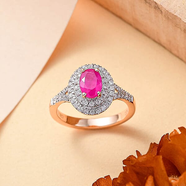 Luxoro Premium Mozambique Pink Sapphire And G-H I2 Diamond 1.35 Ctw Double Halo Ring In 10K Rose Gold