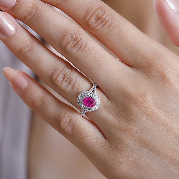 Luxoro Premium Mozambique Pink Sapphire And G-H I2 Diamond 1.35 Ctw Double Halo Ring In 10K Rose Gold