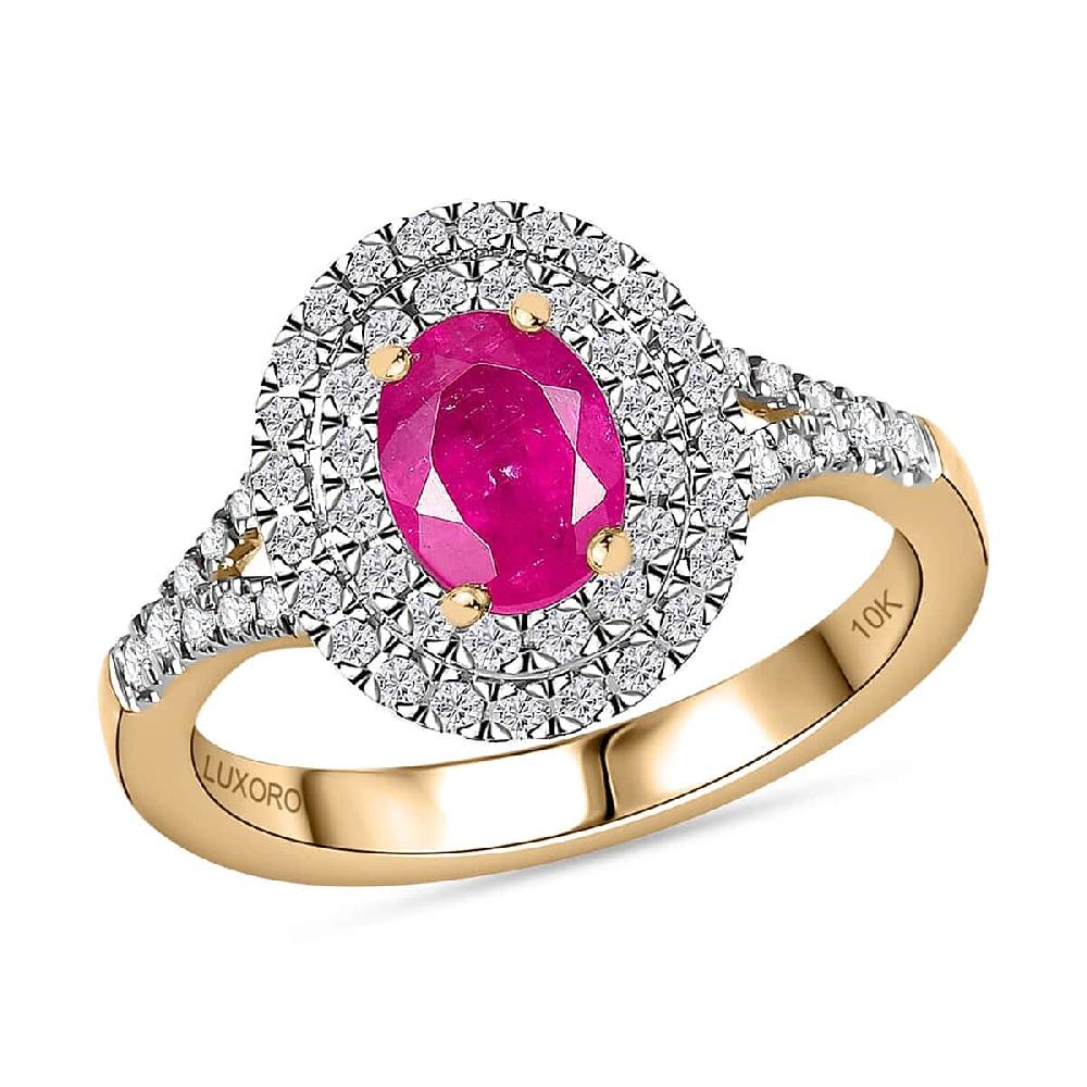 Luxoro Premium Mozambique Pink Sapphire and G-H I2 Diamond 1.35 ctw Double Halo Ring in 10K Rose Gold