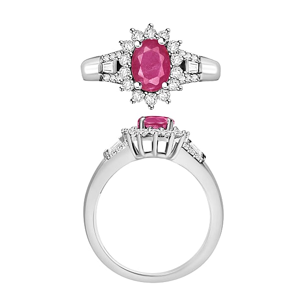 Luxoro Premium Mozambique Ruby And G-H I1 Diamond 1.50 Ctw Ring In 14K White Gold (Del. In 10-12 Days)