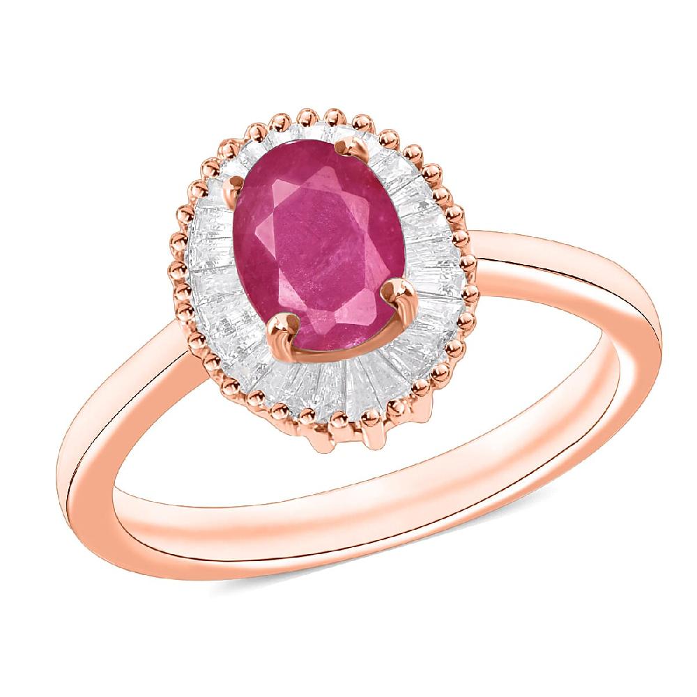 Luxoro Premium Mozambique Ruby and G-H I1 Diamond 1.30 ctw Ring in 14K Rose Gold (Del. in 10-12 Days)