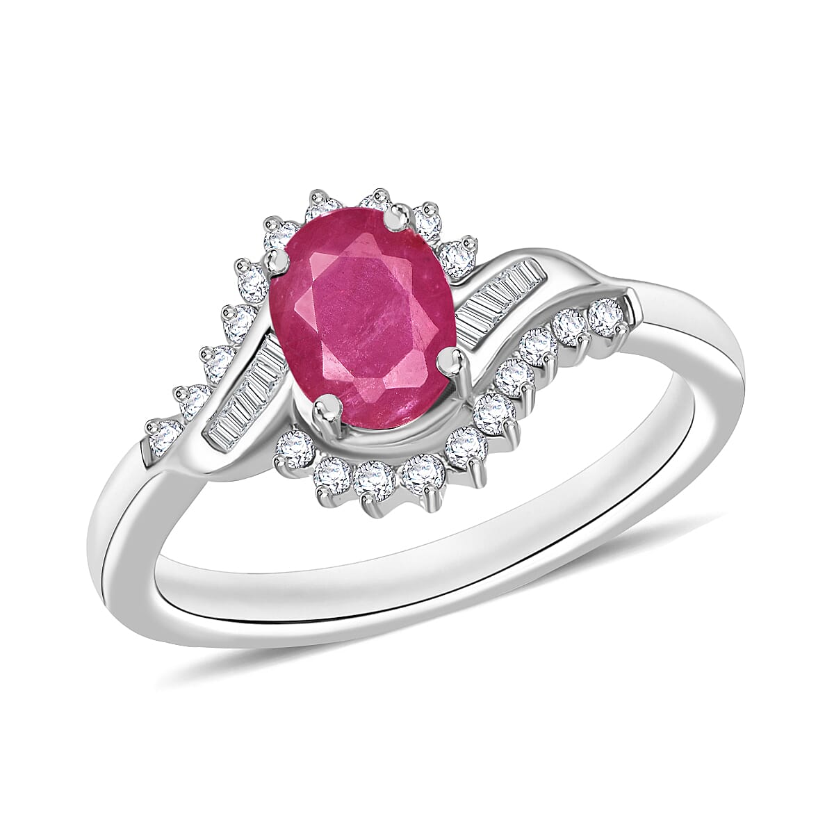 Luxoro Premium Mozambique Ruby and G-H I1 Diamond 1.25 ctw Ring in 14K White Gold (Del. in 10-12 Days)