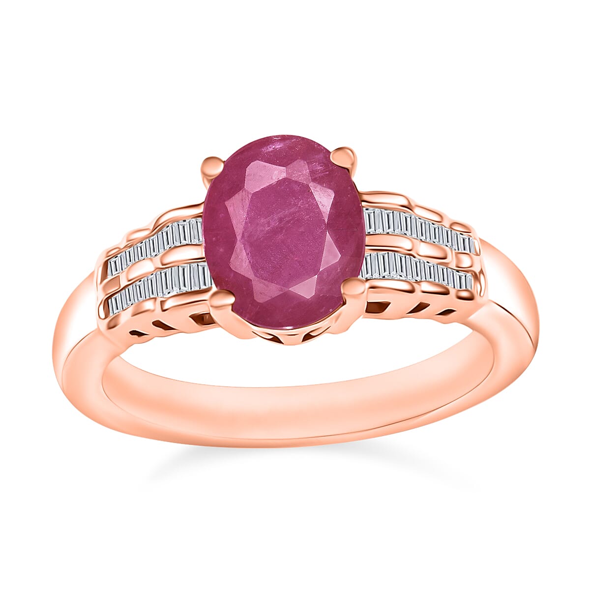 Luxoro Premium Mozambique Ruby and G-H I2 Diamond 2.78 ctw Ring in 10K Rose Gold (Del. in 10-12 Days)