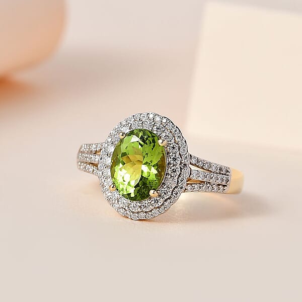 Luxoro Premium Natural Calabar Green Tourmaline And Moissanite 2.70 Ctw Ring In 10K Yellow Gold